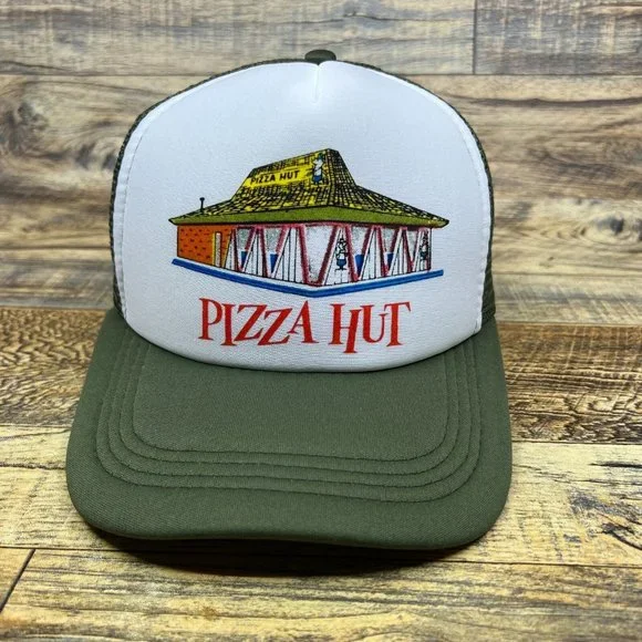Pizza Hut Mens Trucker Hat Olive Green Snapback Vintage Logo Retro Baseball Cap - Picture 2 of 8